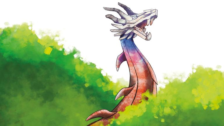 Dragon mécanique sortant d'une forêt